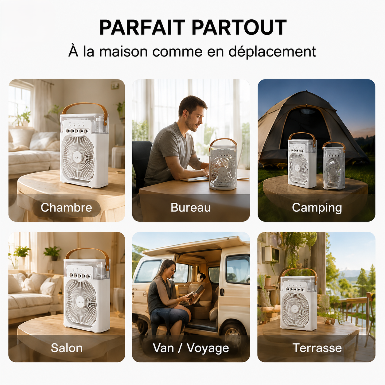 Ventilateur portable Airy — coloris blanc et noir disponibles