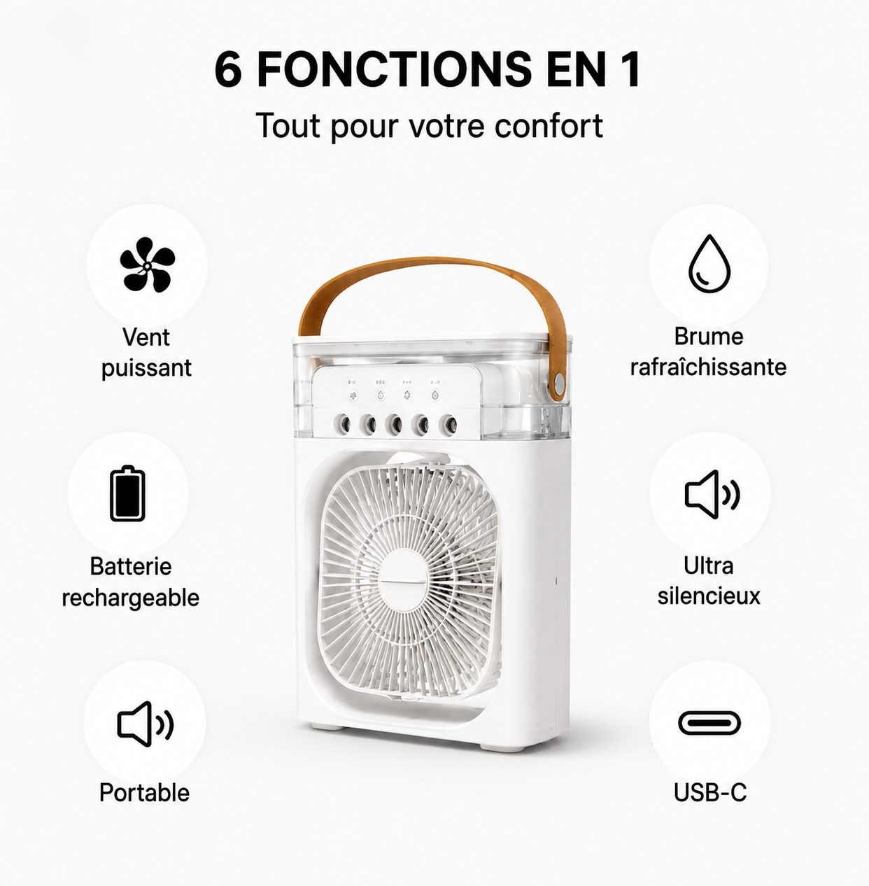 Ventilateur brumisateur Airy diffusant de l'air frais et humide
