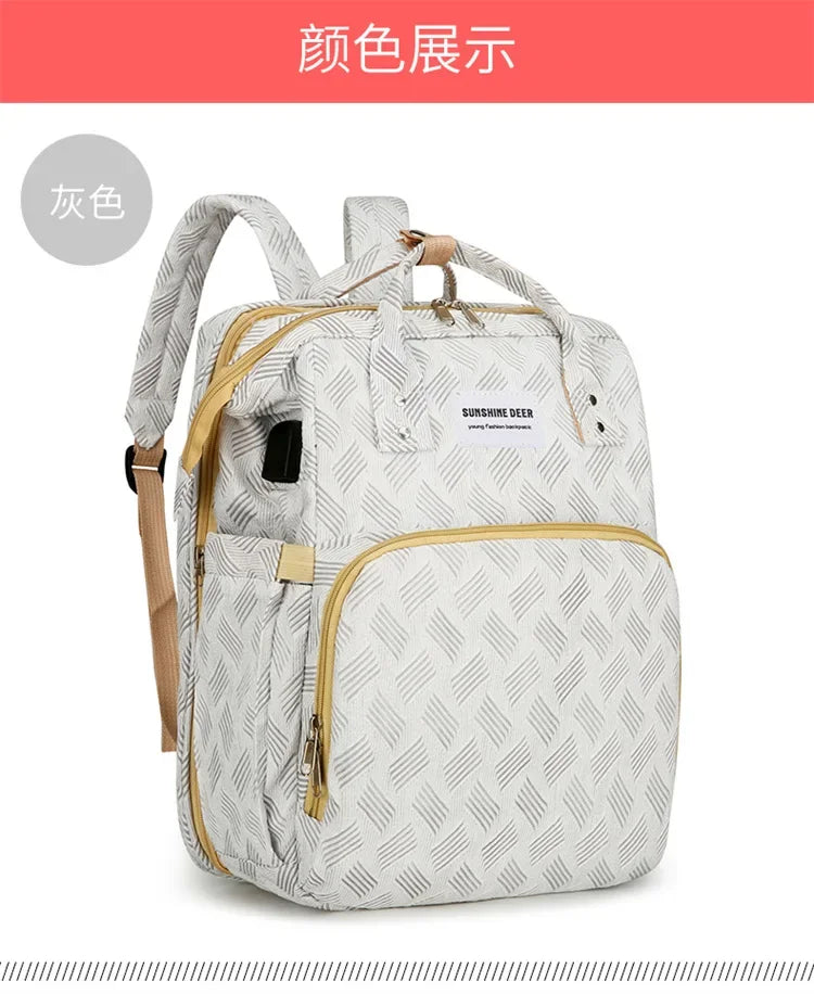 Sac à langer 3-en-1 — lit bébé pliable, matelas à langer & port USB