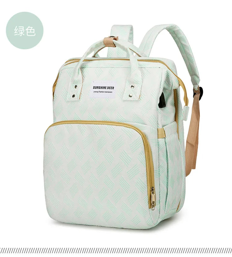Sac à langer 3-en-1 — lit bébé pliable, matelas à langer & port USB